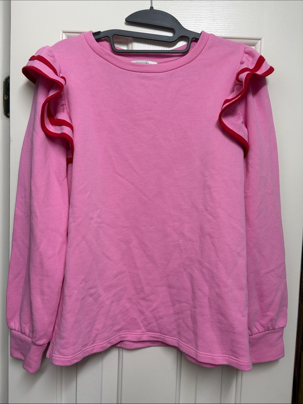 Crown & Ivy Pink Long-Sleeve Ruffle Shoulder Top
